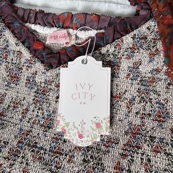 Ivy City Co Prairie Milkmaid Boho Tiered Midi Dress Fall Floral Size Large Emily - Picture 9 of 12